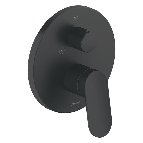 Duravit Wave Einhebel-Brausemischer Unterputz, 2 Verbraucher, Mattschwarz, 22,5l/min, Rosette rund, Kopfbrause, Handbrause, Ums.
