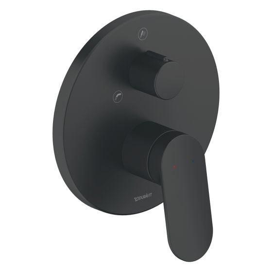 Duravit Wave Einhebel-Wannenmischer Unterputz, 2 Verbraucher, Mattschwarz, 22,5l/min, Rosette rund, Handbrause, Wanneneinlauf