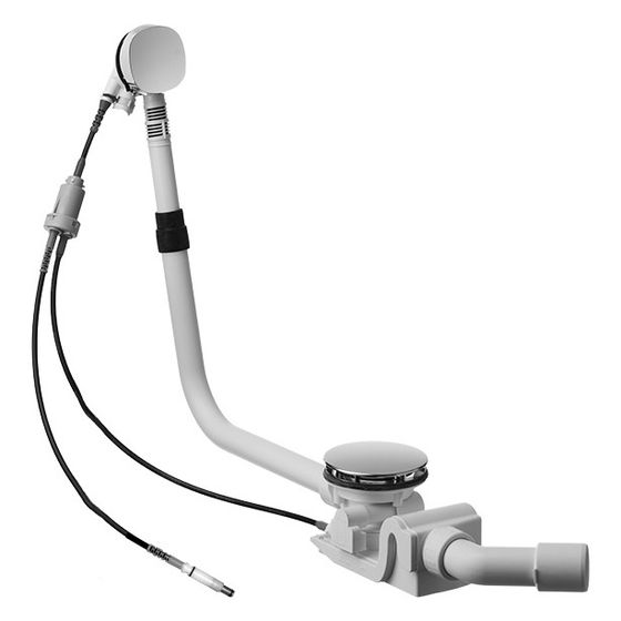 Duravit Ab- und Überlaufgarnitur mit Zulauf, Wanneneinlauf, Chrom glänzend, Quadroval, Bowdenzuglänge 700mm, Ablaufstopfen 90mm