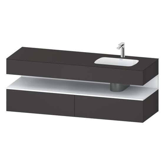 Duravit Qatego Einbauwaschtisch, Konsolen-WT-unterbau 550x1600x600mm Mattweiß/Graphit SM mit Ni-Bel. 2 Auszüge Grifflos