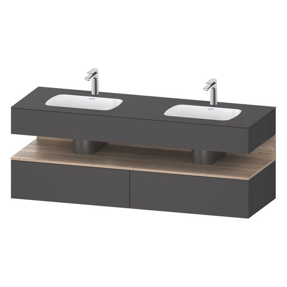 Duravit Qatego Einbauwaschtisch, Konsolen-WT-unterbau 550x1600x600mm Eiche Marmoriert Matt/Graphit Matt 2 Auszü. Tip-on, WPl 2