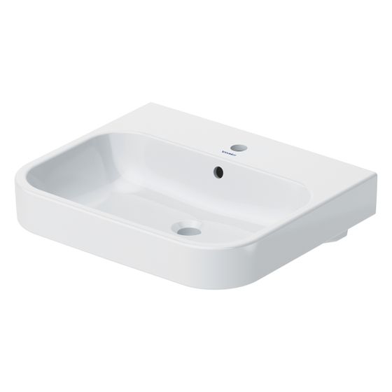 Duravit Happy D.2 Waschtisch 505x600x170mm, WonderGliss, Weiß Hochglanz, Rechteckig, 1 WP/HL mittig, mit ÜL, geschl.