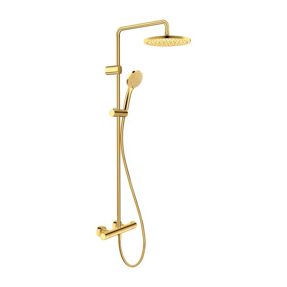 Duravit Shower Systems Duschsystem Gold poliert, Thermostat, Kopfbrause 250mm, 9l/min, höhenverstellbar, 1124mm