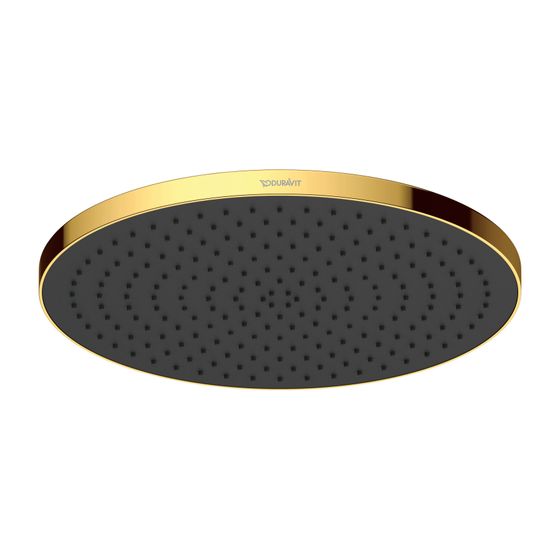 Duravit Kopfbrause, Gold poliert, Kunststoff, MinusFlow, Rund, d. Kopfbrause 230mm, 9l/min, Rain, Decken-/Wandmontage