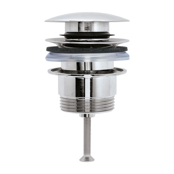 Duravit Push-open Ventil Universal, Edelstahl gebürstet, geeignet für Waschtisch mit Überlauf, d.63,5mm