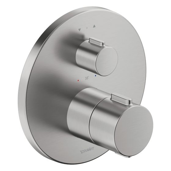 Duravit Thermostatarmaturen Thermostat Unterputz, 2 Verbraucher, Edelstahl gebürstet, 20, 5l/min, Rosette rund, Rosette 170mm