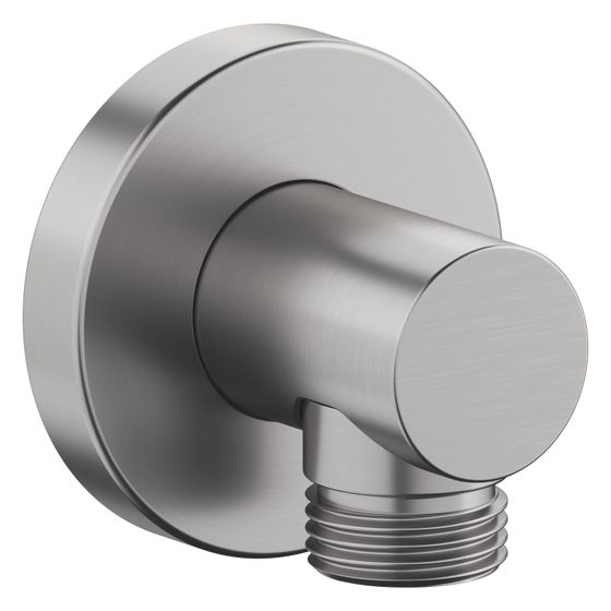 Duravit Wandanschlussbogen 55x80mm, Rund, Edelstahl gebürstet, Rosette rund, Rückflussverhinderer, feste Handbrausehalterung