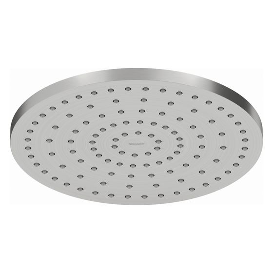 Duravit Kopfbrause, Edelstahl gebürstet, Kunststoff, MinusFlow, Rund, d. Kopfbrause 250mm, 9l/min, Rain, Decken-/Wandmontage