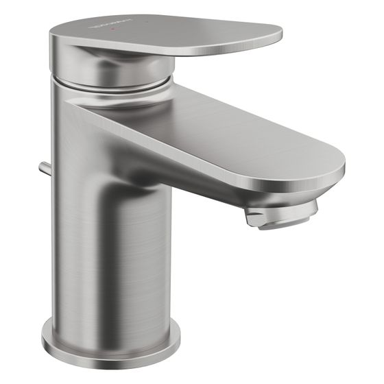 Duravit Wave Einhebel-Waschtischmischer S, Edelstahl gebürstet, 5l/min, Hebelgriff, mit Garnitur, Ausladung 95mm, Höhe 137mm