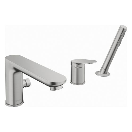 Duravit Wave 3-Loch Wannenarmatur Keramikmischsystem, Edelstahl gebürstet, 27l/min Durchflussmenge bei 3bar, 1/2