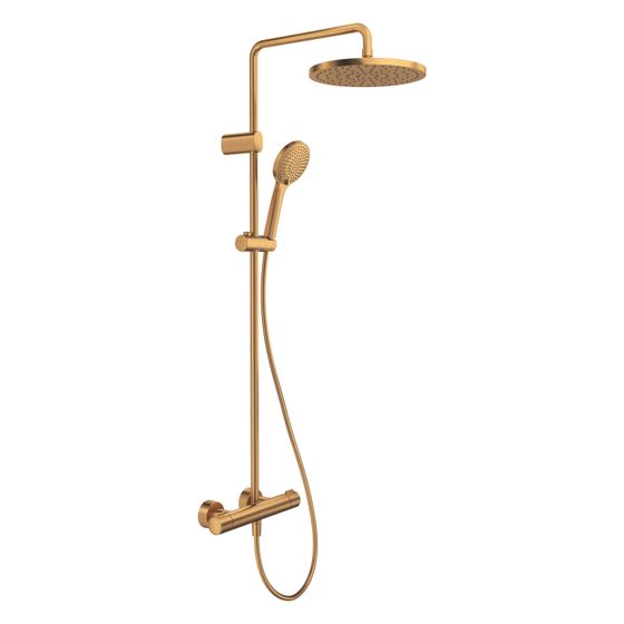 Duravit Shower Systems Duschsystem Bronze gebürstet, Thermostat, Kopfbrause 250mm, 9l/min, höhenverstellbar, 1124mm