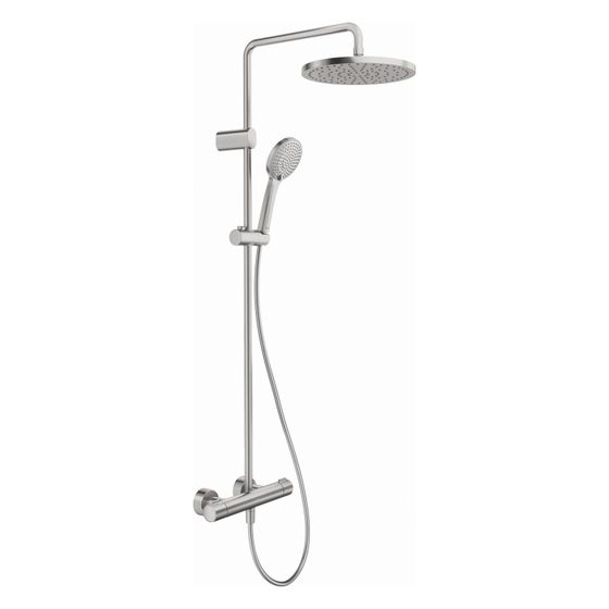 Duravit Shower Systems Duschsystem Edelstahl gebürstet, Thermostat, Kopfbrause 250mm, 9l/min, höhenverstellbar, 1124mm