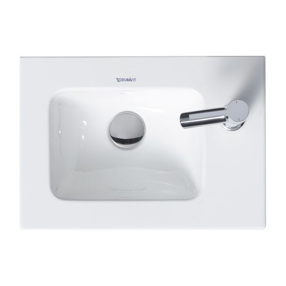 Duravit ME by Starck Handwaschbecken 300x430x150mm, Weiß Hochglanz WonderGliss rechteckig 1 Waschplatz L, 1 HL R, mit Überlauf