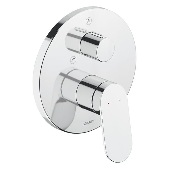 Duravit Wave Einhebel-Wannenmischer Unterputz, 2 Verbraucher, Chrom, 22,5l/min, Rosette rund, Handbrause, Wanneneinlauf