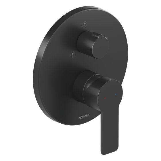 Duravit D-Code Einhebel-Brausemischer Unterputz, Anzahl Verbraucher 2, Mattschwarz, Hand-/Kopf 22,5l/min, Rosette rund d. 170mm