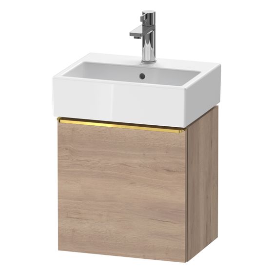 Duravit D-Neo Waschtischunterbau wandh. 322x434x440mm Eiche Marmoriert Matt, Griff Gold, 1 Tür L, Automatiktürscharnier