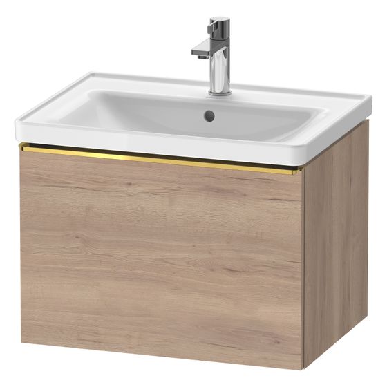 Duravit D-Neo Waschtischunterbau wandh. 452x634x440mm, Eiche Marmoriert Matt, Griff Gold, 1 Auszug, mit Dämpfung