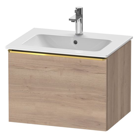 Duravit D-Neo Waschtischunterbau wandh. 462x610x440mm, Eiche Marmoriert Matt, Griff Gold, 1 Auszug, mit Dämpfung