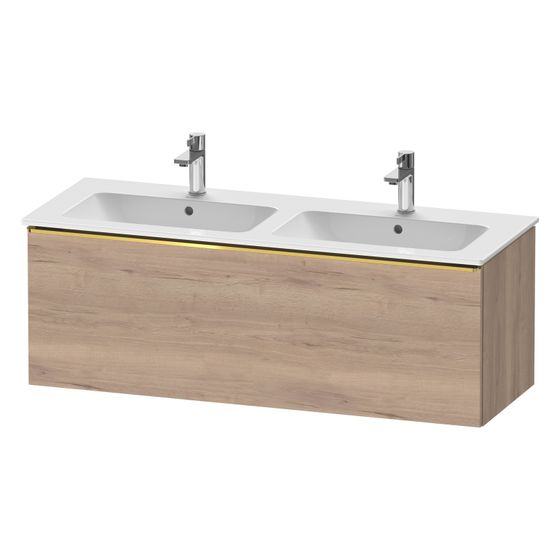 Duravit D-Neo Waschtischunterbau wandh. 462x1280x440mm, Eiche Marmoriert Matt, Griff Gold, 1 Auszug, mit Dämpfung
