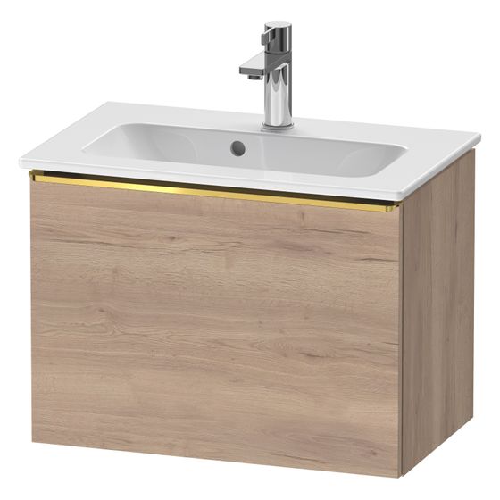 Duravit D-Neo Waschtischunterbau wandh. 372x610x440mm, Compact Eiche Mar. Matt, Griff Gold, 1 AZ, mit Dämpfung