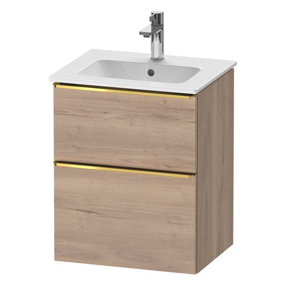 Duravit D-Neo Waschtischunterbau wandhäng. 402x510x625mm Eiche Marmoriert Matt, Griff Gold, 1 Auszug/Schubkasten