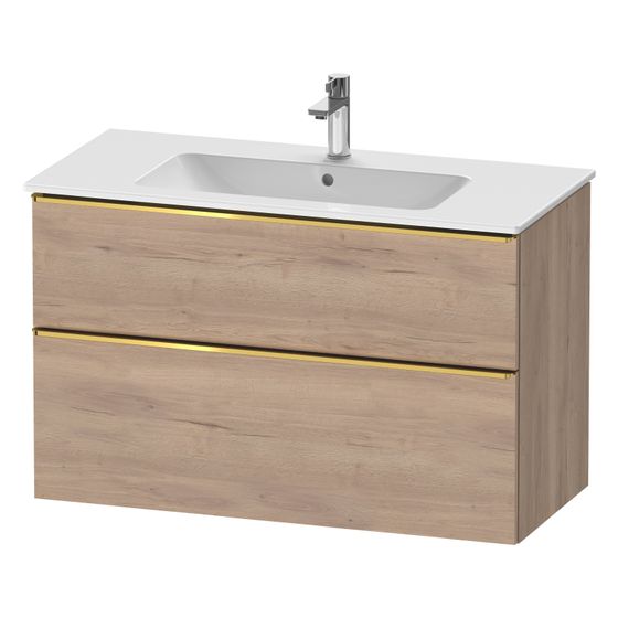 Duravit D-Neo Waschtischunterbau wandh. 462x1010x625mm Eiche Marmoriert Matt, Griff Gold, 1 Auszug/Schubkasten