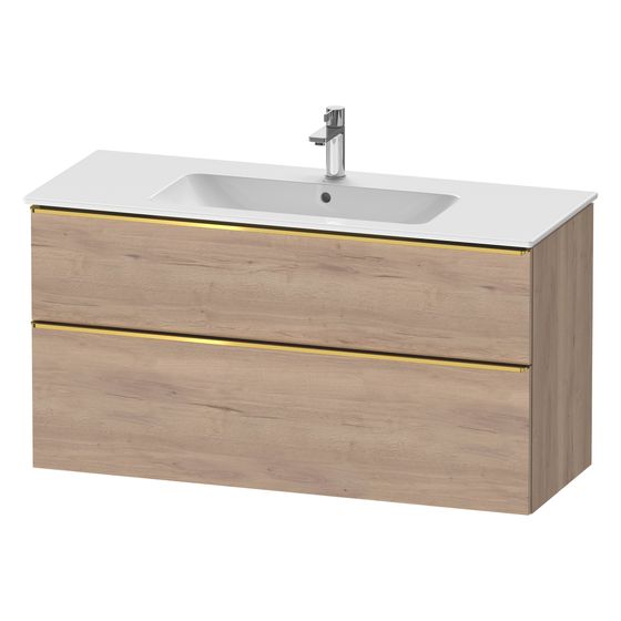 Duravit D-Neo Waschtischunterbau wandh. 462x1210x625mm Eiche Marmoriert Matt, Griff Gold, 1 Auszug/Schubkasten