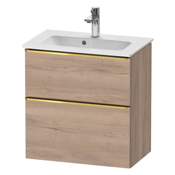 Duravit D-Neo Waschtischunterbau wandh. 372x610x625mm Compact Eiche Marmoriert Matt, Griff Gold, 1 Auszug/Schubkasten