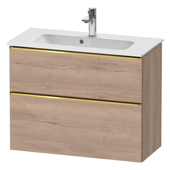 Duravit D-Neo Waschtischunterbau wandh. 372x810x625mm Compact Eiche Marmoriert Matt, Griff Gold, 1 Auszug/Schubkasten