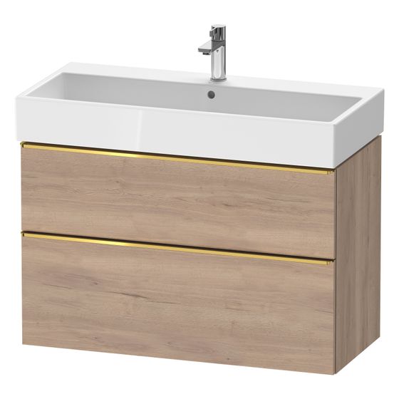 Duravit D-Neo Waschtischunterbau wandhäng. 442x984x625mm Eiche Marmoriert Matt, Griff Gold, 1 Auszug/Schubkasten