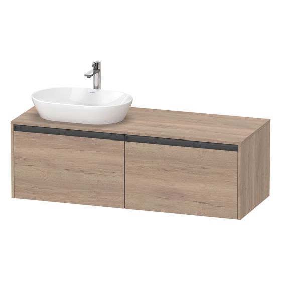 Duravit Ketho.2 Konsolenwaschtischunterbau wandh 550x1400x459mm L, Eiche Marmoriert Matt, mit KSP, Dekor 2 AZ, Griff Anthrazit