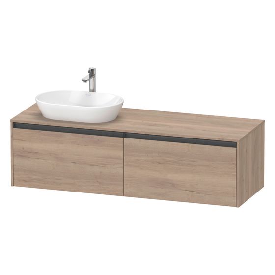 Duravit Ketho.2 Konsolenwaschtischunterbau wandh 550x1600x459mm L, Eiche Marmoriert Matt, mit KSP, Dekor 2 AZ, Griff Anthrazit