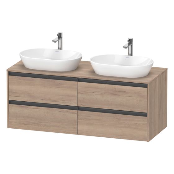 Duravit Ketho.2 Konsolenwaschtischunterbau wandh 550x1400x568mm B, Eiche Marmoriert Matt, mit KSP, Dekor, 4 SK, Griff Anthrazit