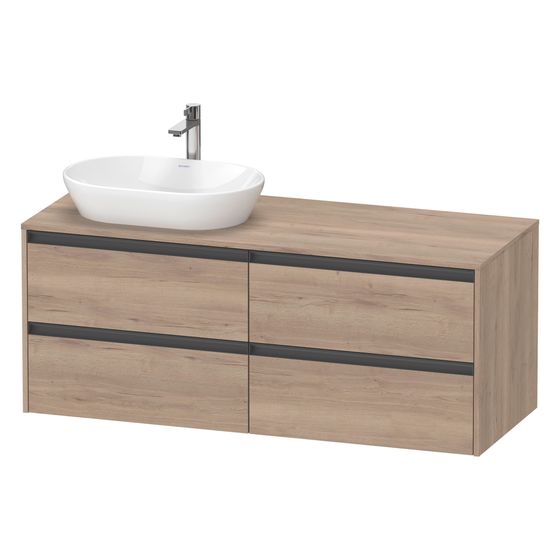 Duravit Ketho.2 Konsolen-WTU wandh. 550x1400x568mm L, Eiche Marmoriert Matt, mittig, mit KSP, Dekor, 4 SK, Griff Anthrazit
