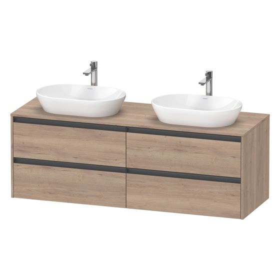 Duravit Ketho.2 Konsolenwaschtischunterbau wandh 550x1600x568mm B, Eiche Marmoriert Matt, mit KSP, Dekor, 4 SK, Griff Anthrazit