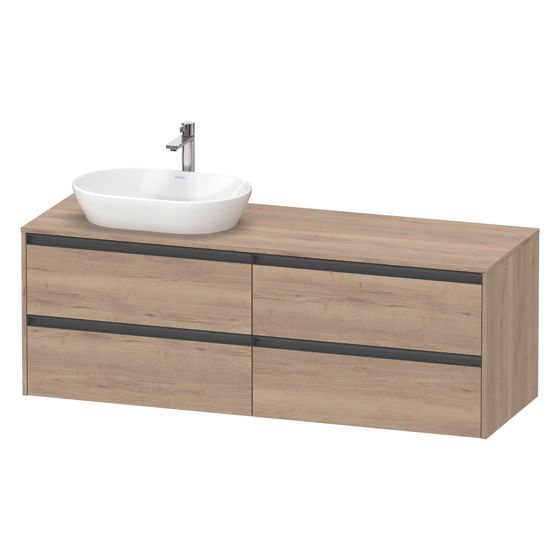Duravit Ketho.2 Konsolen-WTU wandh. 550x1600x568mm L, Eiche Marmoriert Matt, mittig, mit KSP, Dekor, 4 SK, Griff Anthrazit