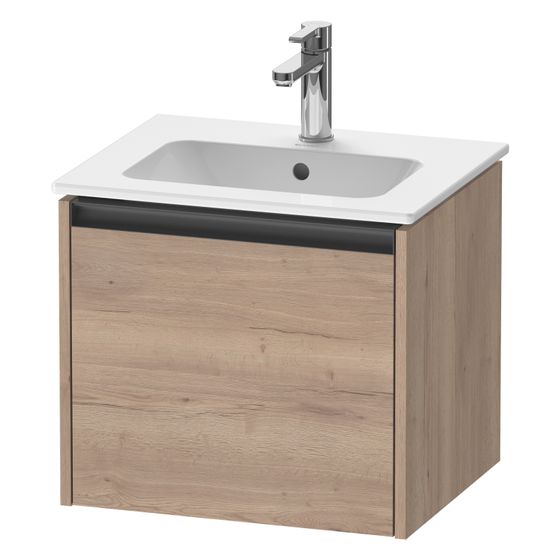 Duravit Ketho.2 Waschtischunterbau wandh. 420x510x440mm, Eiche Marmoriert Matt, Griff Anthrazit, 1 Auszug, mit Dämpfung