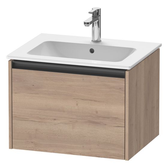 Duravit Ketho.2 Waschtischunterbau wandh. 480x610x440mm, Eiche Marmoriert Matt, Griff Anthrazit, 1 Auszug, mit Dämpfung
