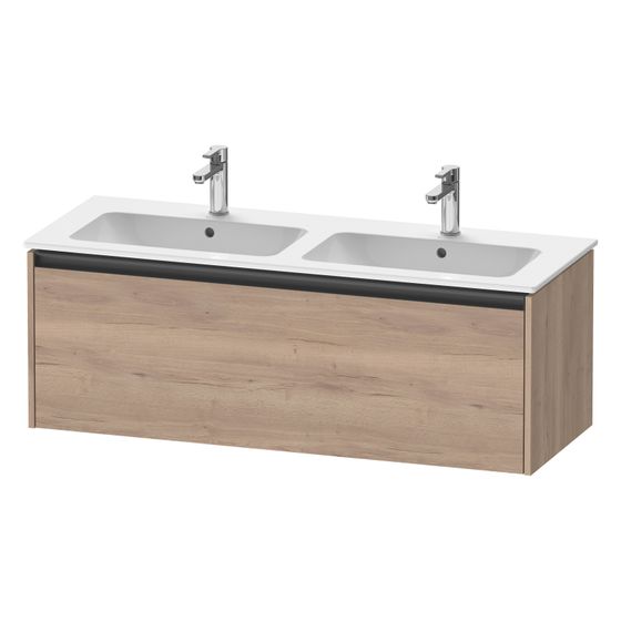 Duravit Ketho.2 Waschtischunterbau wandh. 480x1280x440mm, Eiche Mar. Matt, Griff Anthrazit, 1 AZ, mit Dämpfung
