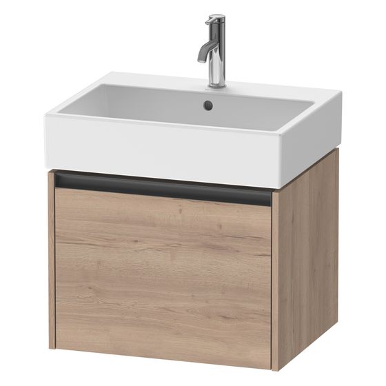 Duravit Ketho.2 Waschtischunterbau wandh. 460x584x440mm, Eiche Marmoriert Matt, Griff Anthrazit, 1 Auszug, mit Dämpfung