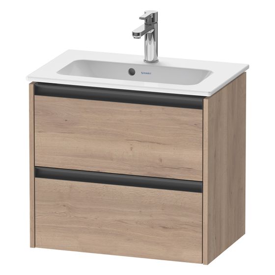 Duravit Ketho.2 Waschtischunterbau wandhäng. 390x610x549mm, Compact, Eiche Marmoriert Matt, Griff Anthrazit, 2 SK