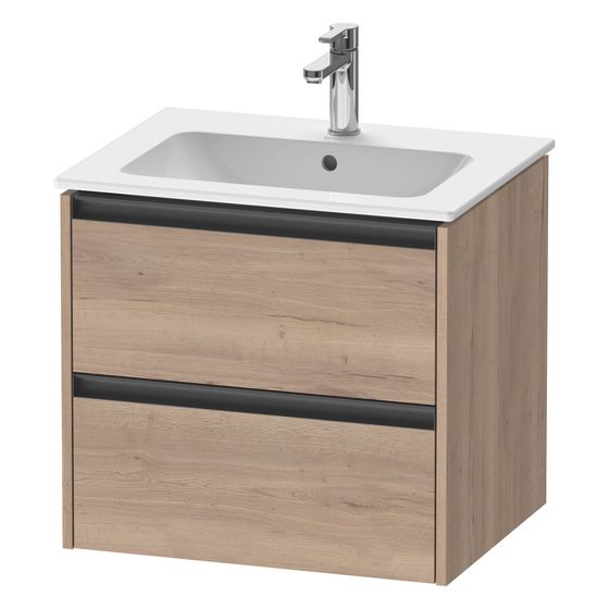 Duravit Ketho.2 Waschtischunterbau wandhäng. 480x610x550mm, Eiche Marmoriert Matt, Griff Anthrazit, 2 SK
