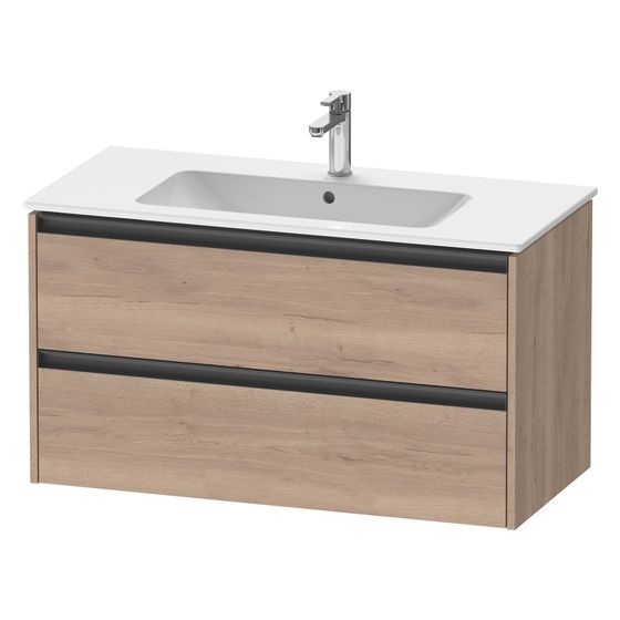 Duravit Ketho.2 Waschtischunterbau wandhäng. 480x1010x550mm, Eiche Marmoriert Matt, Griff Anthrazit, 2 SK