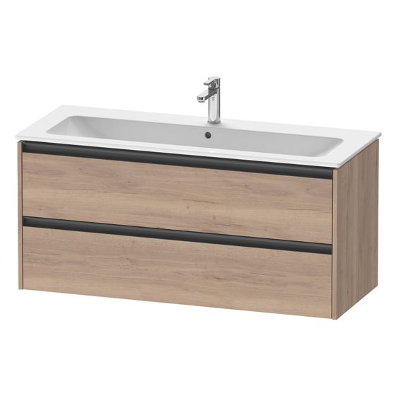 Duravit Ketho.2 Waschtischunterbau wandhäng. 480x1210x550mm, Eiche Marmoriert Matt, Griff Anthrazit, 2 SK