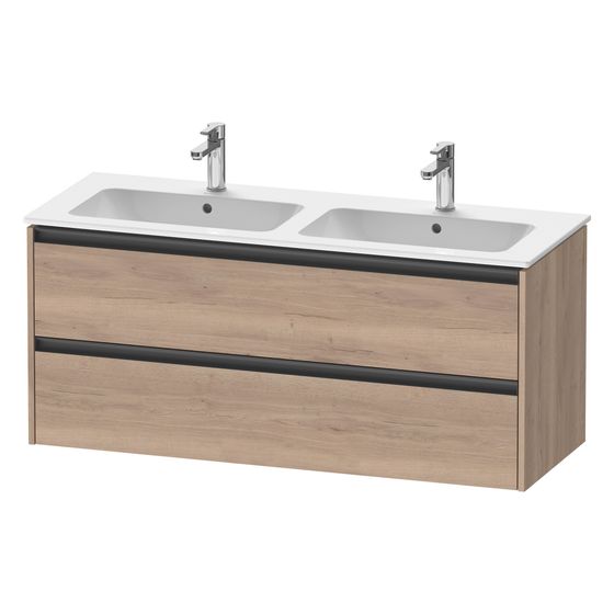 Duravit Ketho.2 Waschtischunterbau wandhäng. 480x1280x550mm, Eiche Marmoriert Matt, Griff Anthrazit, 2 SK