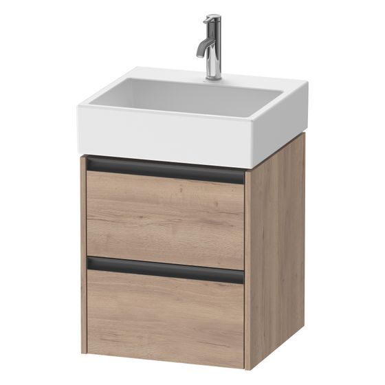 Duravit Ketho.2 Waschtischunterbau wandhäng. 460x484x549mm, Eiche Marmoriert Matt, Griff Anthrazit, 2 SK