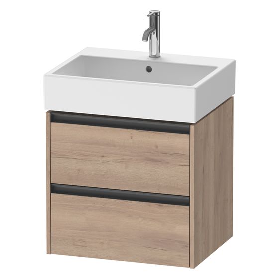 Duravit Ketho.2 Waschtischunterbau wandhäng. 460x584x549mm, Eiche Marmoriert Matt, Griff Anthrazit, 2 SK