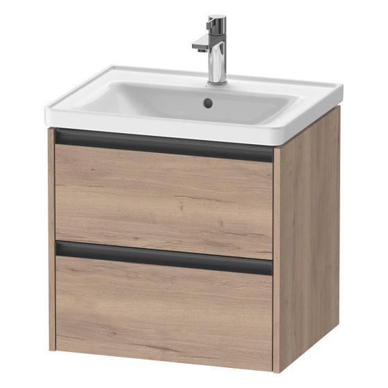 Duravit Ketho.2 Waschtischunterbau wandhäng. 455x584x549mm, Eiche Marmoriert Matt, Griff Anthrazit, 2 SK
