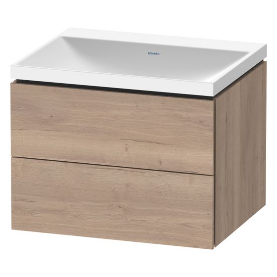 Duravit L-Cube Waschtisch-Set C-shaped wh Dekor, 480x600x480mm, Eiche Marmoriert, 2 Schubkästen Grifflos mit Möbel-WT 26506032D0