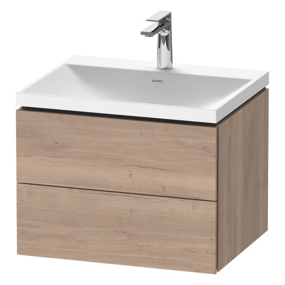 Duravit L-Cube Waschtisch-Set C-shaped wh Dekor, 480x600x480mm, Eiche Marmoriert, 2 Schubkästen Grifflos mit Möbel-WT 26506032D5